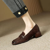 Style Small Leather Shoes Female Retro Square Head Single Shoes With Thick Heels New Soft Leather Frosted Love Shoes In Spring And