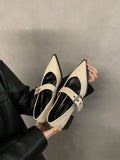 Pointed Mary Jane Small Leather Shoes British Spring 2024 New Korean Version Of French Rough Heels Love Single