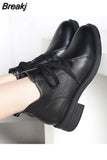 Style PU Leather Women Boots Flat Booties Soft Cowhide Women's Shoes Front Zip Ankle Boots zapatos