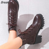 Chelsea Boots Women Leather Ladies Boots Chunky Winter Shoes Platform Ankle Boots Slip On Thick Heel brown long