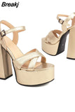 High Heeled Women's Sandals New Fashion 2023 Summer Ankle Buckle Flock Sandals European Style Sexy Party Banquet