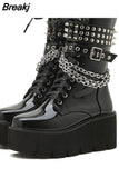 Design Gothic Style INS Hot Sale Fashion Boots Women Shoes Autumn Punk Black High Heels Platform Wedges Boots