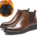 Winter Chelsea Boots Men Genuine Leather Shoes Men Ankle Boots Fashion Brand Autumn Winter Male Footwear Black