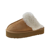 Brand Plush Cotton Slippers Women Flats Shoes 2023 New Fashion Platform Casual Home Suede Fur Warm Slingback Flip