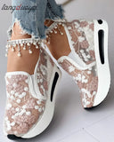 42 Female Wedge Shoes Mesh Breathable Shoes Women blue white Platform Sneakers Women Height Increasing Wedges Shoes