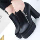 New Women's Side Zipper Ankle Boots Platform Thick High Heel 10/12 Cm Ladies Boots Winter Woman Shoes Black