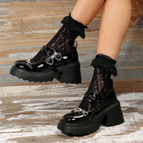Punk Dark Mary Jane Lolita Shoes Women Metal Decorative Chunky Platform Shoes Woman Double Buckle Patent Leather