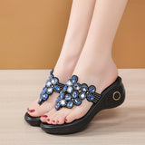 Casual Crystal Floral Wedge Slides Women 2023 Fashion Hollow Out Platform Sandals Woman Comfortable Slippers Womens