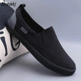 Fashion Loafers Men Flat Canvas Shoes Brand Mens Casual Shoes Cool Young Man Slip-on Cloth Shoes All Black Gray