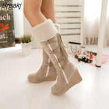 Boots Women Winter Shoes Warm Cotton Shoes Cold Winter Knee High Boots Ladies Wedge Heels Boots 7cm Plus Size