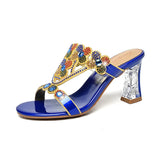 For Women Wearing High-Heeled Slippers In The Summer Of 2024, The New Medium-Heeled Sandals, Crystal Thick Heels, Diamond Sandals And