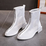 Women's sandals 2023 new summer fashion hollow short front zipper mesh shoes