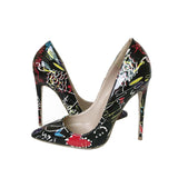 Graffiti Colorful Women Pumps Sexy Women High Heels Wedding Party Women Shoes Stilettos 12 cm QP026