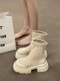Women's Shoes White Ankle Boots Boots-Women Zipper Flat Heel Fashion Low 2023 Autumn Rock Rubber Leather Ladies Rome PU