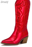 Hot Fashion 2023 Winter Comfy Cowgirl Western Boots Retro Vintage Women Knee High Boots Embroidery Dress Ladies