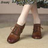 Spring Autumn Brown Retro Lace-up Shoes Women's Commuter Comfortable High Heels Thick Heel Deep Mouth Women's