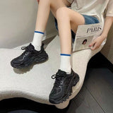Women Sneakers Black White Versatile Sports Shoes Lace Up High Height Breathable Shoes for Women Casual Tennis