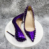 shiny spikes design shoes pointed toe 12cm 10cm 8cm high heels plus size 33-45 office party slip on pumps MD052