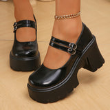 Buckle High Heels Mary Jane Shoes for Women Patent Leather Chunky Platform Pumps Woman Black White Lolita Shoes