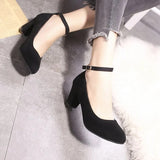 Women's Fashion Pumps Sweet Woman Thick High Heels Ankle Strap Flock Female Platform Women