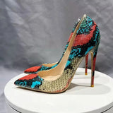 Floral Snakeskin Pattern Women Pointy Toe High Heel Shoes Sexy Designer Slip On Stiletto Pumps for Party Dress