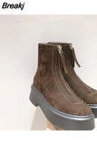 Women's Ankle Boots Punk Style Platform Shoes Front Zipper Genuine Leather Motorcycle Boots Designer Thick Bottom Western