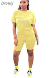 Juicy Print Tracksuit Women Round Neck Short Sleeve Tshirt And Shorts Two Piece Sets Summer Sporty Fitness Outfits