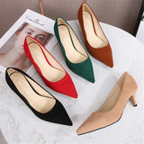 Low Heel Pumps Lady Pointed Toe Kitten Heels Female Green Flock Plus Size 43 44 45 46 Red Shoes 2023 Women 5cm High