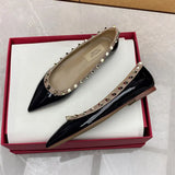 Breakj Temperament Sharp Single Shoes Women's Shallow Summer New Rivet Patent Leather Evening Wind Warm Soft Bottom Flat Bottom