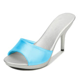 Brand Summer Slippers Women Mixed Colors PU Fine Heel 9cm Outside Sandal Platform Sexy Slipper Women Shoes Slides