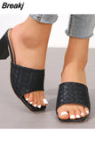 New Summer Square Toe Open Toe Pumps Leather Platform Slippers Outdoor Sexy Elegant Fashion Party Shoes Sandalias De
