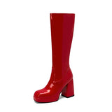 Gold Knee High Boots Women 2023 Four Seasons 10cm Chunky Heels Shoes Square Toes Long Booties Big Size 48 Botas
