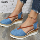 Fashion Buckle Peep Toe Women Sandals Wedges Comfort Lightweight High Heels Wear-resistant Women Office Wedding