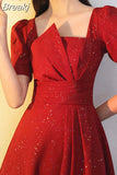 Vintage Summer Women's Dress 2023 One Piece Dress Korean Short Sleeve Elegant Solid Dress Females Evening Party
