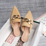 Shoes Mules For Women 2024 Ladies' Slippers Rivet Cover Toe Butterfly-Knot Low Square heel Loafers Flock New Pointed