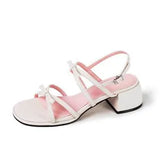 Women With Sandals 2024 Summer New Fairy Style French Bow Thick Heel Open Toe Wearing