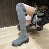 Autumn Winter Women's Over The Knee Sock Boots 2023 Stretch Knitted Thick Heels Long Boots Woman Slip On Platform