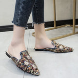 2023 New Elegant Women Rivets Slides Mules Breathable Flat Slippers Closed Toe Slides Party