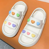 Heart Decoration Platform Sandals for Women Summer 2023 Eva Soft Sole Baech Slippers Woman Anti-Slip Pink Slides