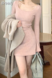 Fashion Knitted Dress Women Long Sleeve Short Party Dress Elegant 2023 Autumn Slim Sexy Y2k Mini Dress Casual Female