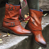 women shoes 2023 Vintage Style PU Leather Women Boots Flat Booties Soft Women's Shoes Front Hasp Ankle Boots Zapatos