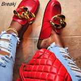 Chain Lazy Loafers Big Round Toe Women's Slippers Sandals 2023 Summer Fashion Pumps Thick-soled Office woman's Shoes