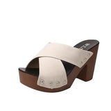 New Fashion Slippers Fashion Rivets Open Toe Trendy Women Shoes Thick Heels Middle Heels Women's Slippers Plus