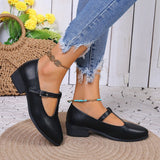 New Spring Women Pumps Plus Size Black T-strap Pointed Toe Buckle Mary Jane Shoes Women Casual Leather Shoes Zapatos