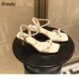 Women's Sweet Lady's Bow Sandals New Summer One-sided Square Toe High-heeled Sandals Fashion Open-toe Slippers