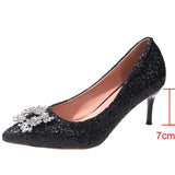 2024 Bling Silver Sequins Pumps for Women Rhinestone Party Wedding High Heels Shoes Woman Pointed Toe Thin Heel
