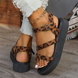 Breakj Sandals Women's 2025 Summer New High-End Thick-Soled Women's Shoes Leopard Cross-Slip Roman