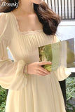 Elegant Solid Midi Dress Woman Fairy One Piece Dress Korea Fashion 2023 Summer Long Sleeve Even Party Dress Casual