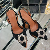 Buckle Drill Women Pumps Office Lady High Quality Wedding Shoes Rose Red Satin High Heels Women Stiletto Sandals