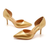 Breakj Cm White Fine-Heeled Pointed Sandals Hollow Two-Siped Sandals Large-Size Pointed Wedding Shoes Women's Banquet